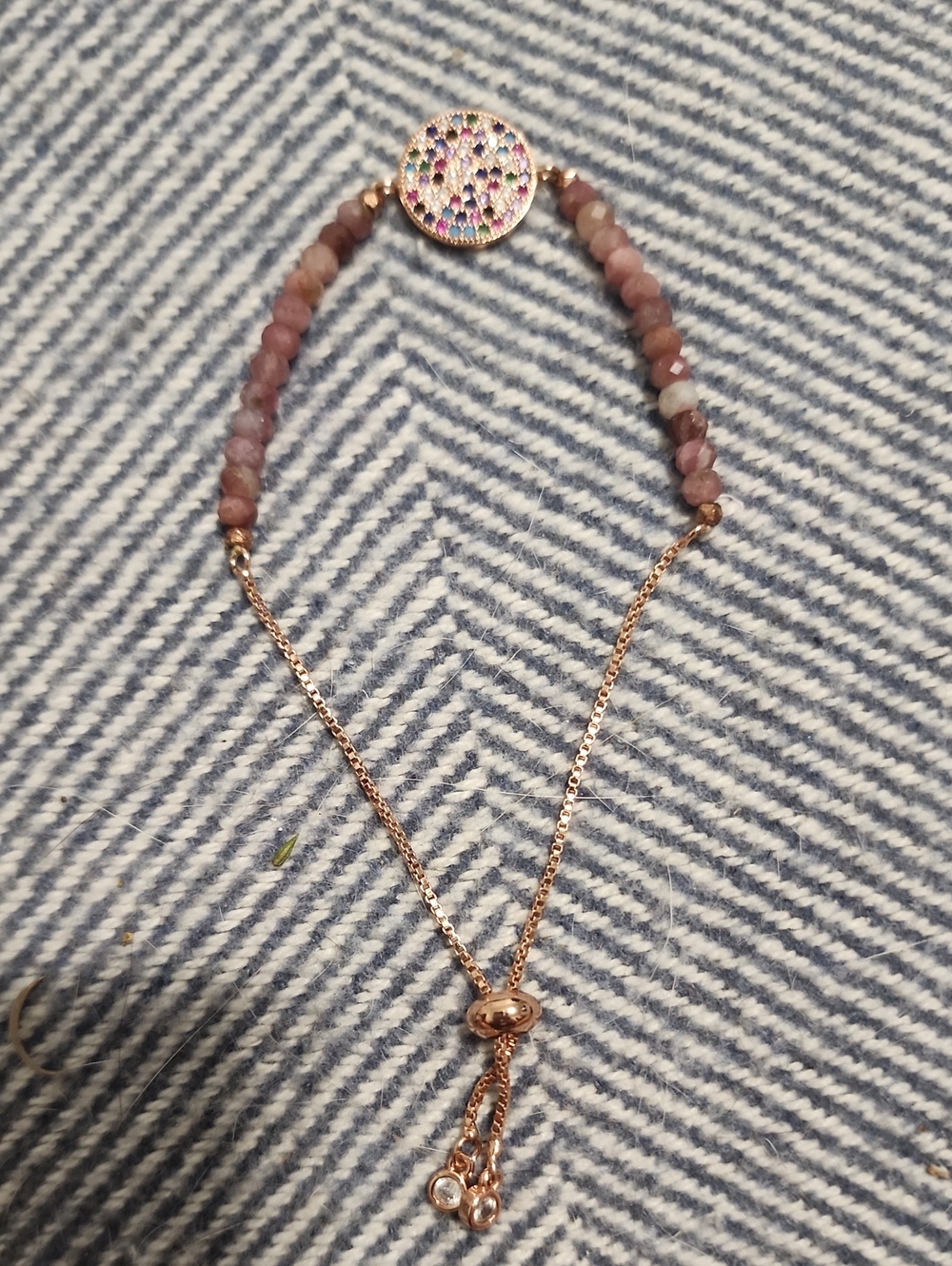 Rose Gold and Pink Beaded Adjustable Bracelet